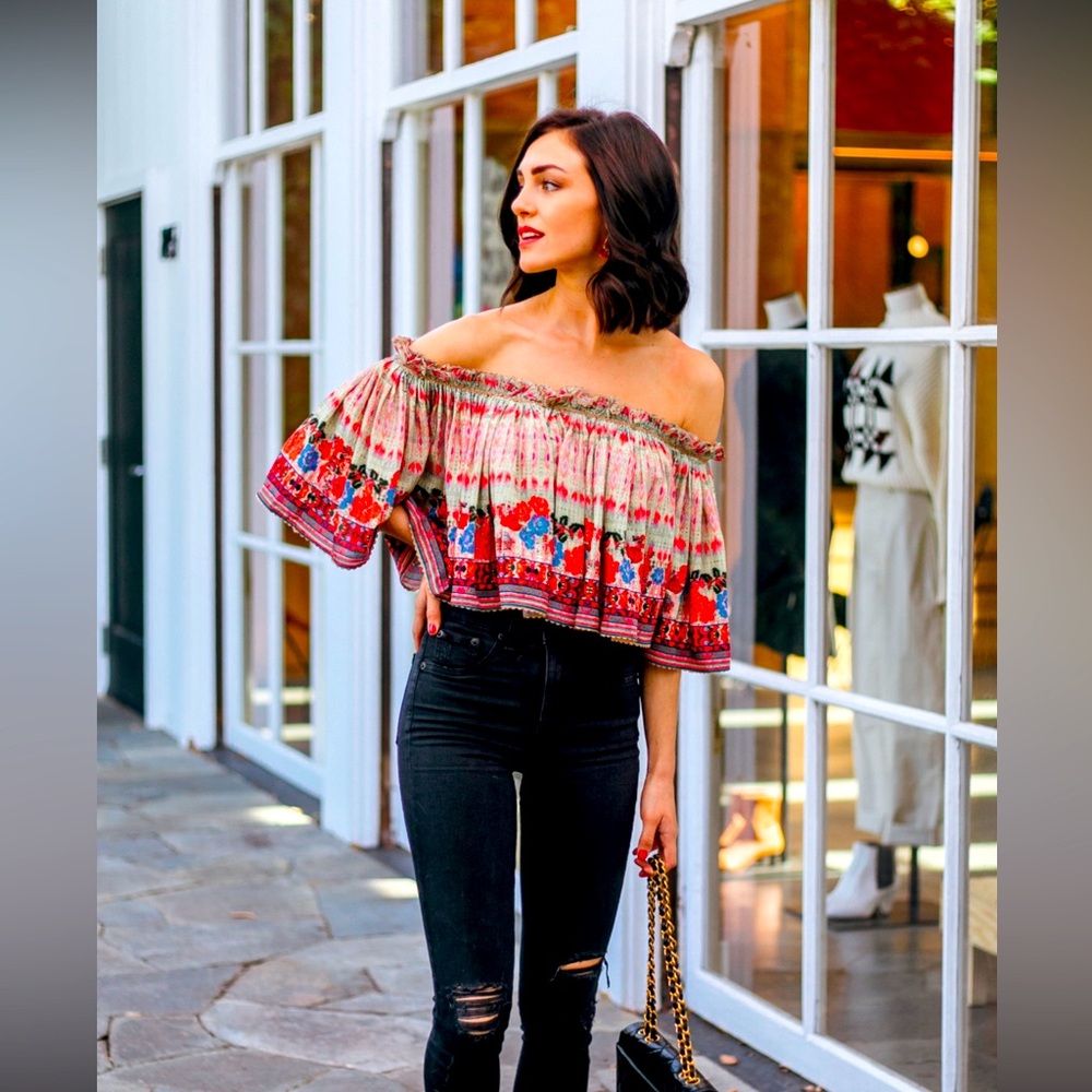 NWOT Anthropologie Bhanuni By Jyoti Villa Off-Shoulder Crop Top Sz XS - Picture 2 of 8